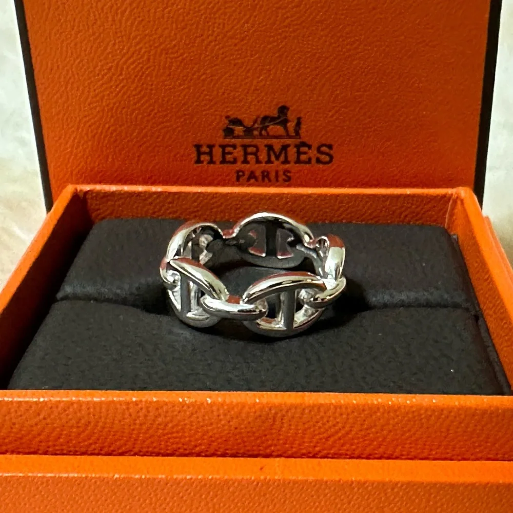 Hermes Ring Chaine d'ancre Enchainee Women Ring Size 52 Small Model 925 Silver - Picture 4 of 11